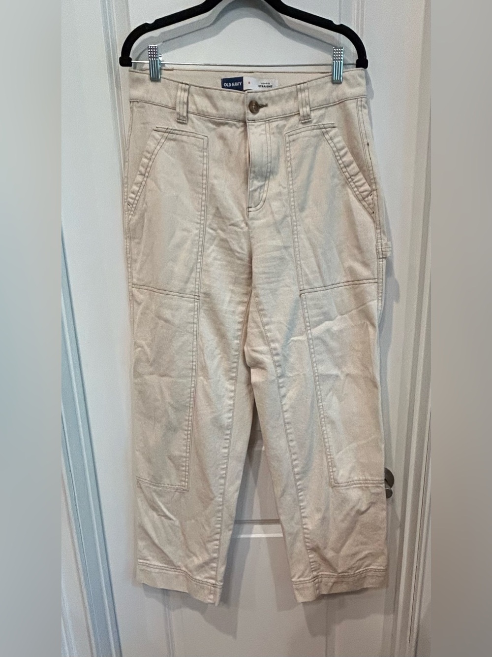 Old Navy Women's Cream High-Rise Straight-Leg Utility Pants